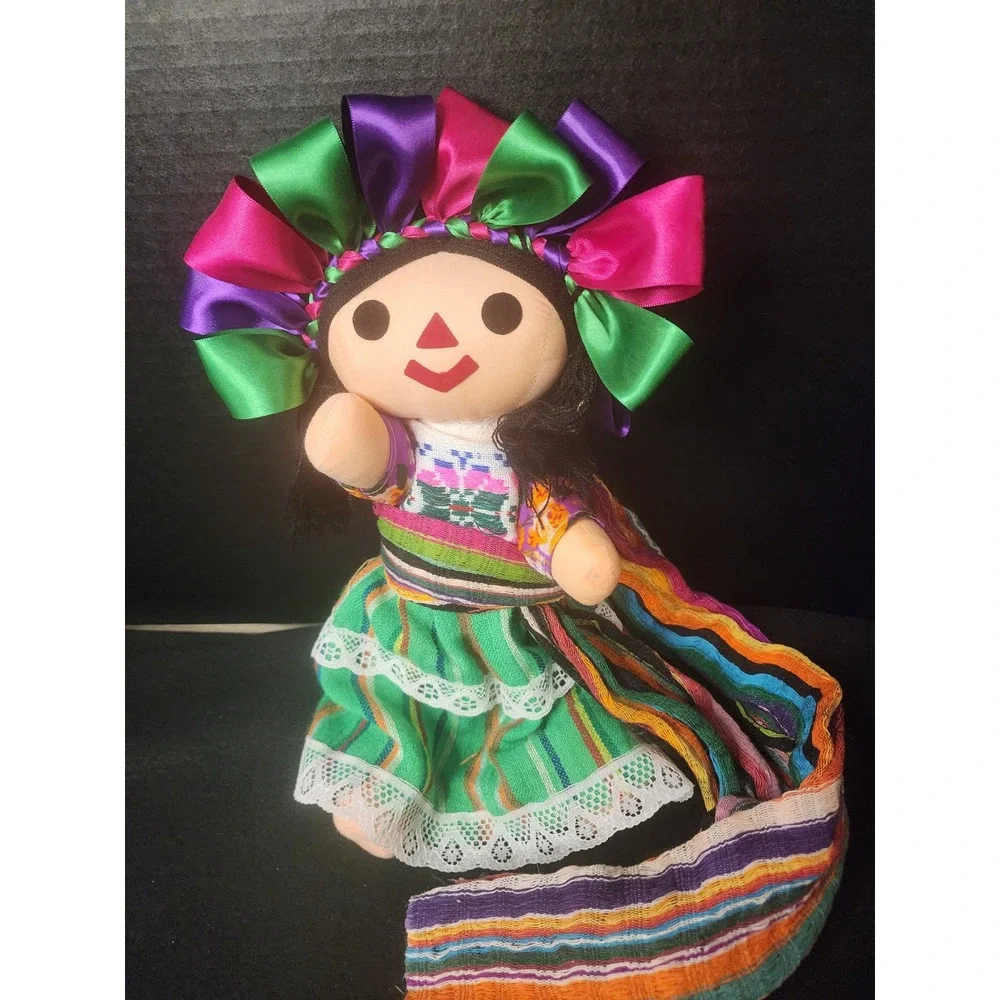 Mexican Maria Doll Handcrafted Rag Doll Colorful Ribbon Headdress 13